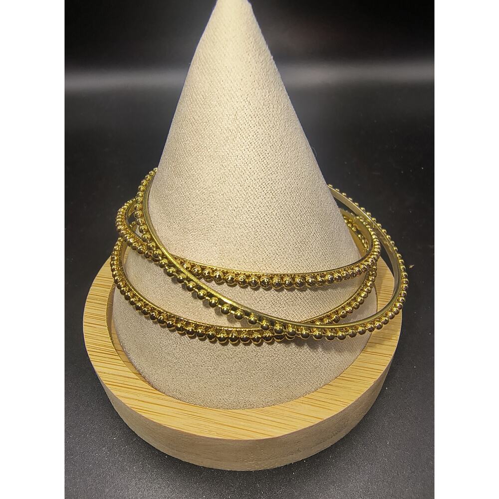 Vintage Stacked Bangle Bracelet Trio with Delicate Beaded Pattern